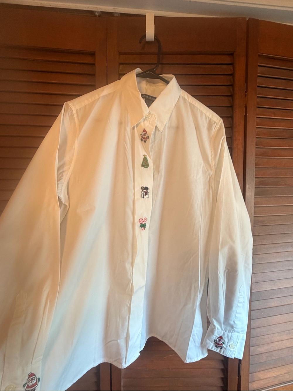 Impressions White Button-Up Shirt with Holiday Embroidery